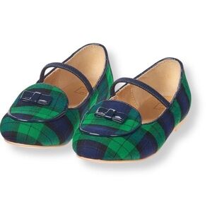 Janie & Jack DEAD STOCK Holiday Girl Sz 3 Emerald Plaid Bow Flat